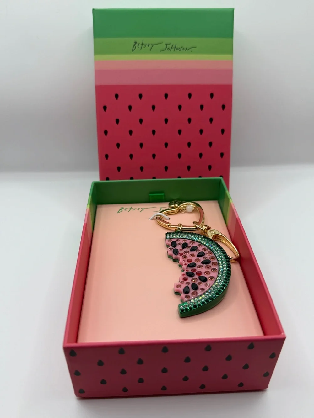 Betsey Johnson Crystal Watermelon Keychain Bag Charm NIB Summer Fruit